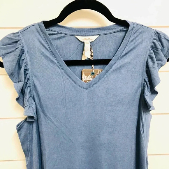 Matilda Jane Far Away Flutter Sleeve Blue-Gray Midi Sheath Dress Size Small NWT - Picture 4 of 16